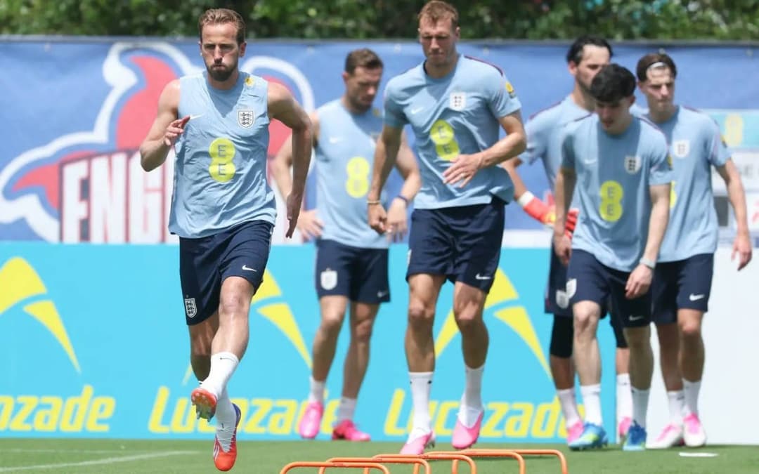 England national football team players at a training session ahead of their 2026 World Cup opener against Croatia.