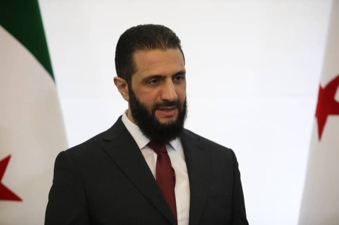 Syrian President Ahmed al-Sharaa speaking to a delegation of notables amid reports of Syrian involvement in Lebanon.