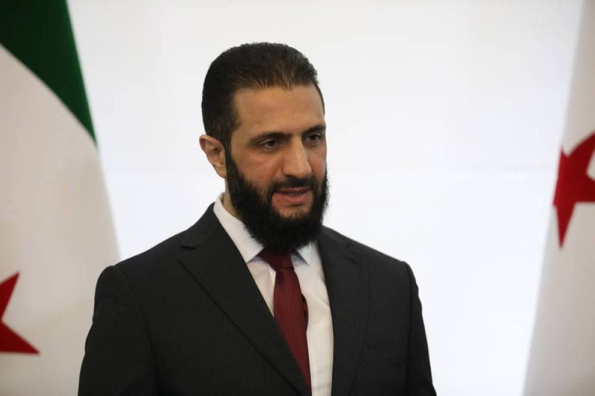 Syrian President Ahmed al-Sharaa speaking to a delegation of notables amid reports of Syrian involvement in Lebanon.