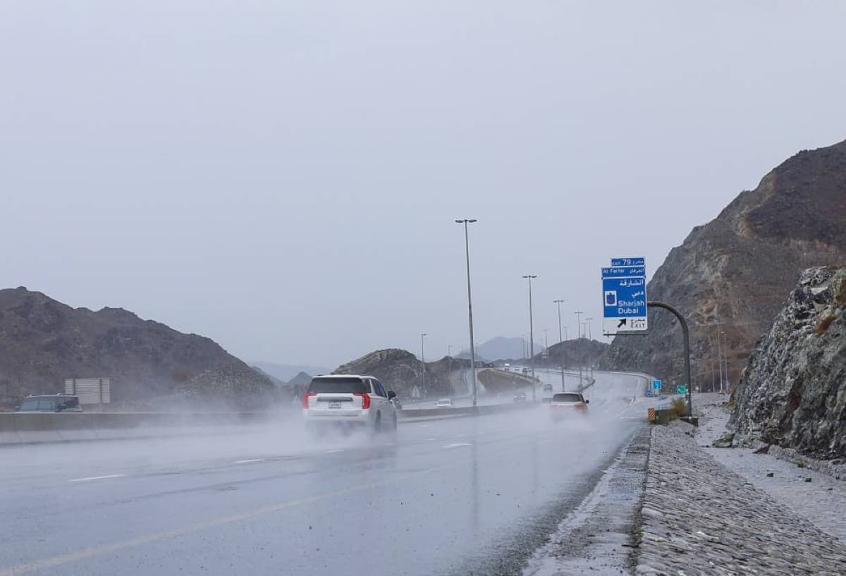Rain clouds over the mountains surrounding Fujairah and Khor Fakkan during the summer Rawayeh rainfall.