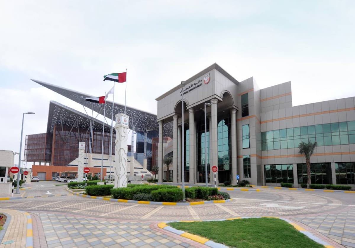 A digital interface representing the Abu Dhabi Judicial Department's electronic services and attestation system.