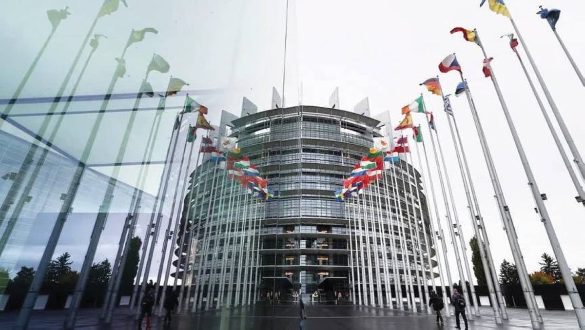 The European Parliament chamber during a voting session on the EU-US trade agreement.
