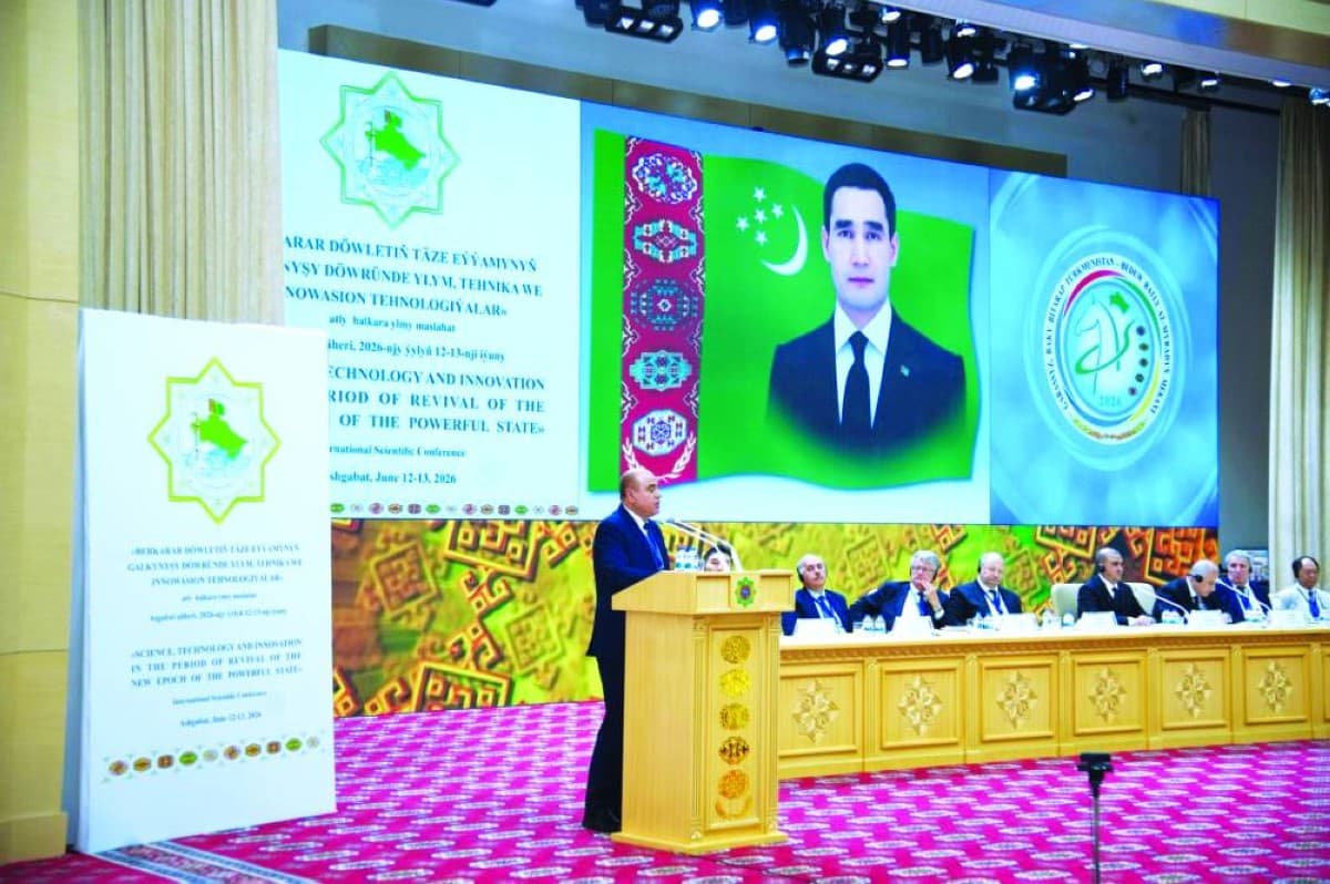 Delegates at the international science and technology conference organised by the Academy of Sciences in Ashgabat, Turkmenistan, with representatives of the Juma Al Majid Centre for Culture and Heritage in attendance.