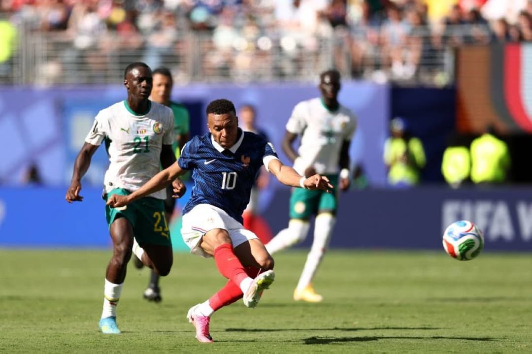 Kylian Mbappé celebrates after scoring for France against Senegal at the 2026 World Cup.