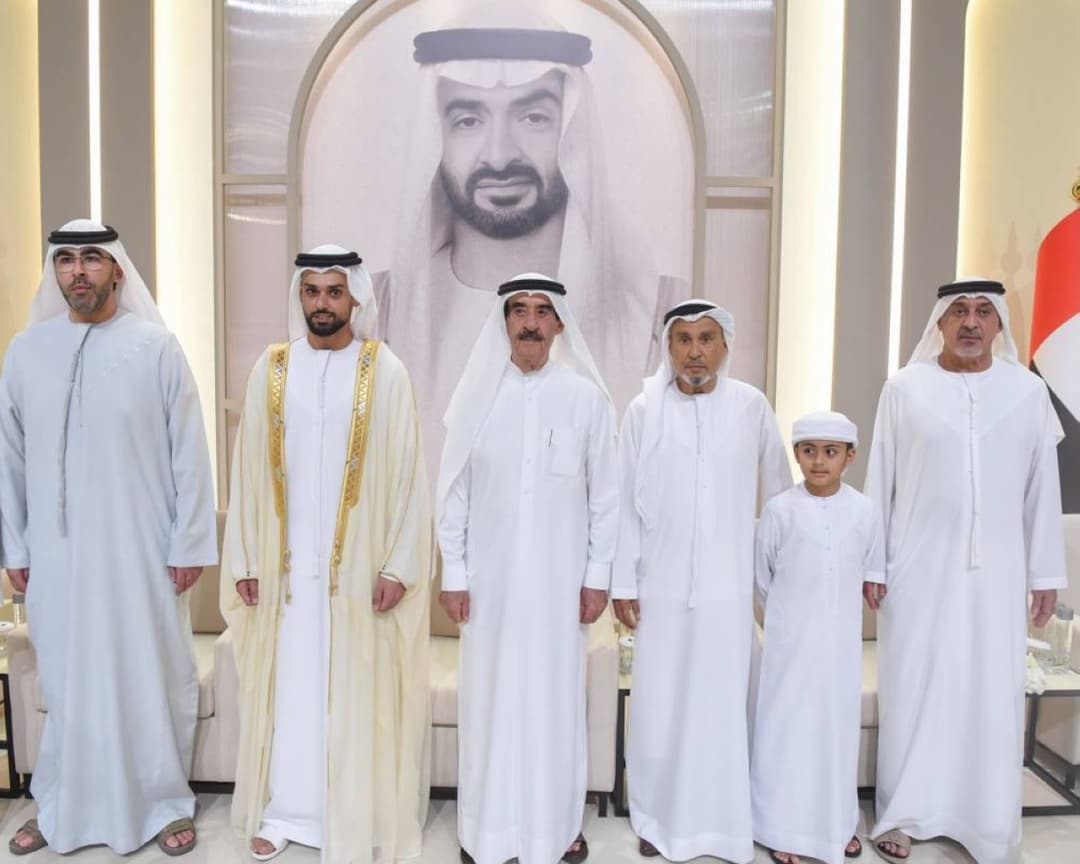 Sheikh Saud bin Rashid Al Mualla, Ruler of Umm Al Quwain, attending the wedding reception of Mohammed Abdulhamid Siddiqui at the Dubai World Trade Centre.
