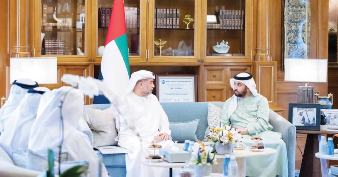 Sheikh Hamdan bin Zayed Al Nahyan meets with an Abu Dhabi Public Prosecution delegation headed by Attorney General Ali Mohammed Al Blooshi at Al Nakheel Palace in Abu Dhabi.