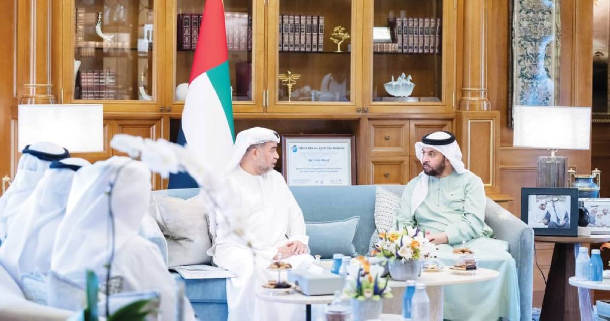 Sheikh Hamdan bin Zayed Al Nahyan meets with an Abu Dhabi Public Prosecution delegation headed by Attorney General Ali Mohammed Al Blooshi at Al Nakheel Palace in Abu Dhabi.