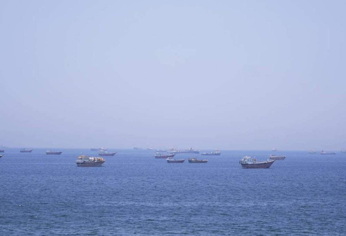 A cargo ship navigates the Strait of Hormuz amid tensions between the United States and Iran.