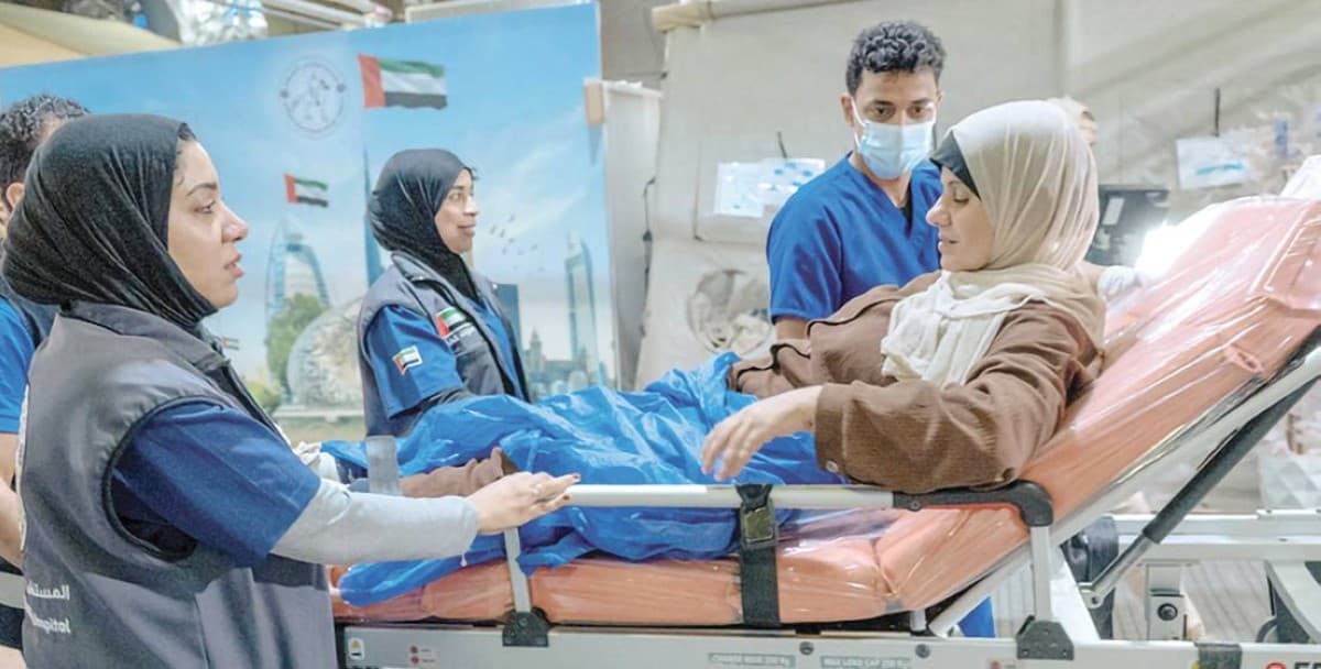 The UAE floating hospital docked at Al Arish port in Egypt, providing medical care to patients and wounded transferred from the Gaza Strip.