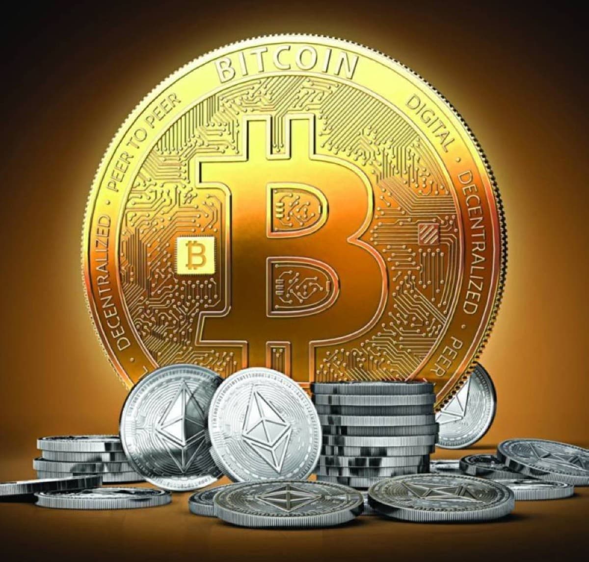 A digital display showing cryptocurrency price charts reflecting mixed weekly performance across Bitcoin, Ethereum, Solana, Dogecoin, and XRP.