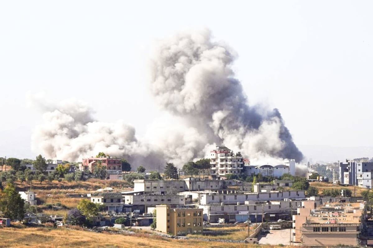 Smoke rises over southern Lebanon following Israeli airstrikes near the Nabatieh area, as seen from across the border in northern Israel.