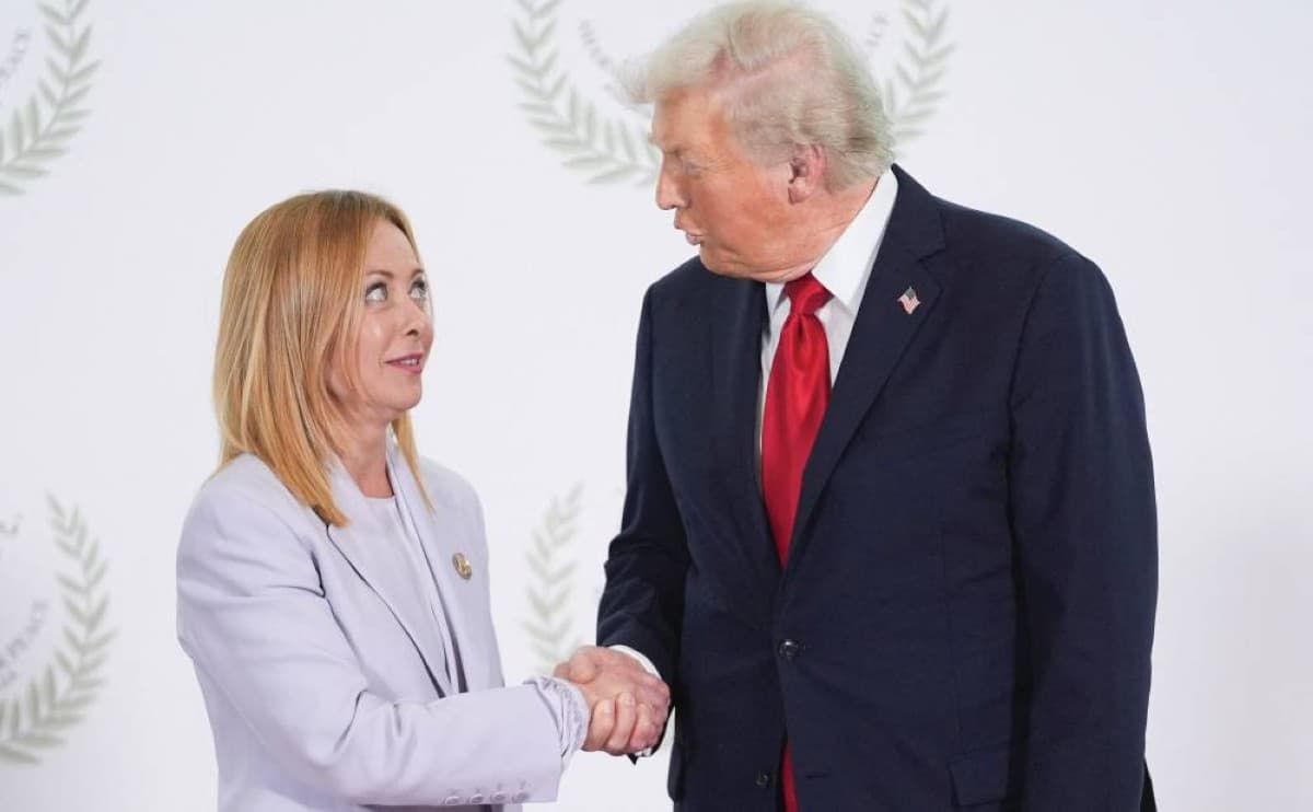 Italian Prime Minister Giorgia Meloni and US President Donald Trump pictured together at a formal event.