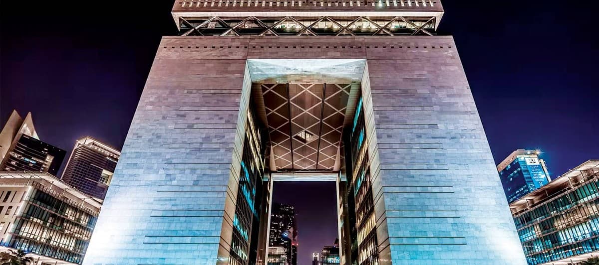 Aerial view of a major UAE financial district skyline reflecting the country's growing status as a global business hub.