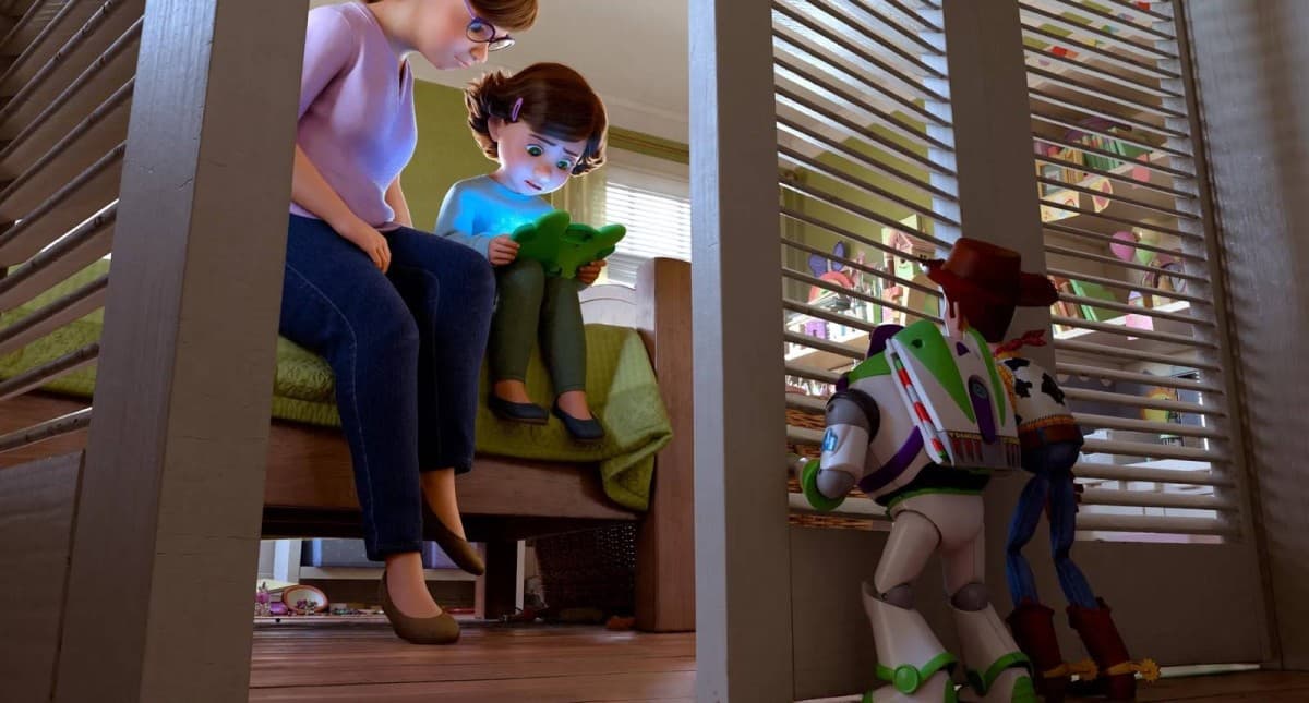 A promotional image from Toy Story 5 featuring the franchise's iconic toy characters, with Jessie prominently in the foreground.