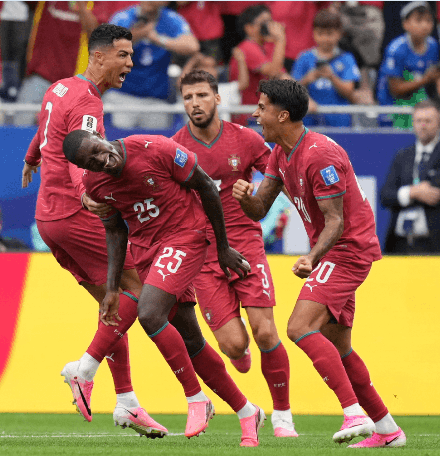 Cristiano Ronaldo celebrates after scoring for Portugal in their 5-0 victory over Uzbekistan in the 2026 World Cup group stage.