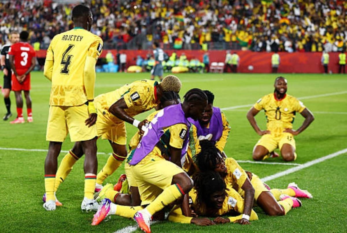 Ghana's Black Stars players celebrating during their 2026 FIFA World Cup group-stage campaign.