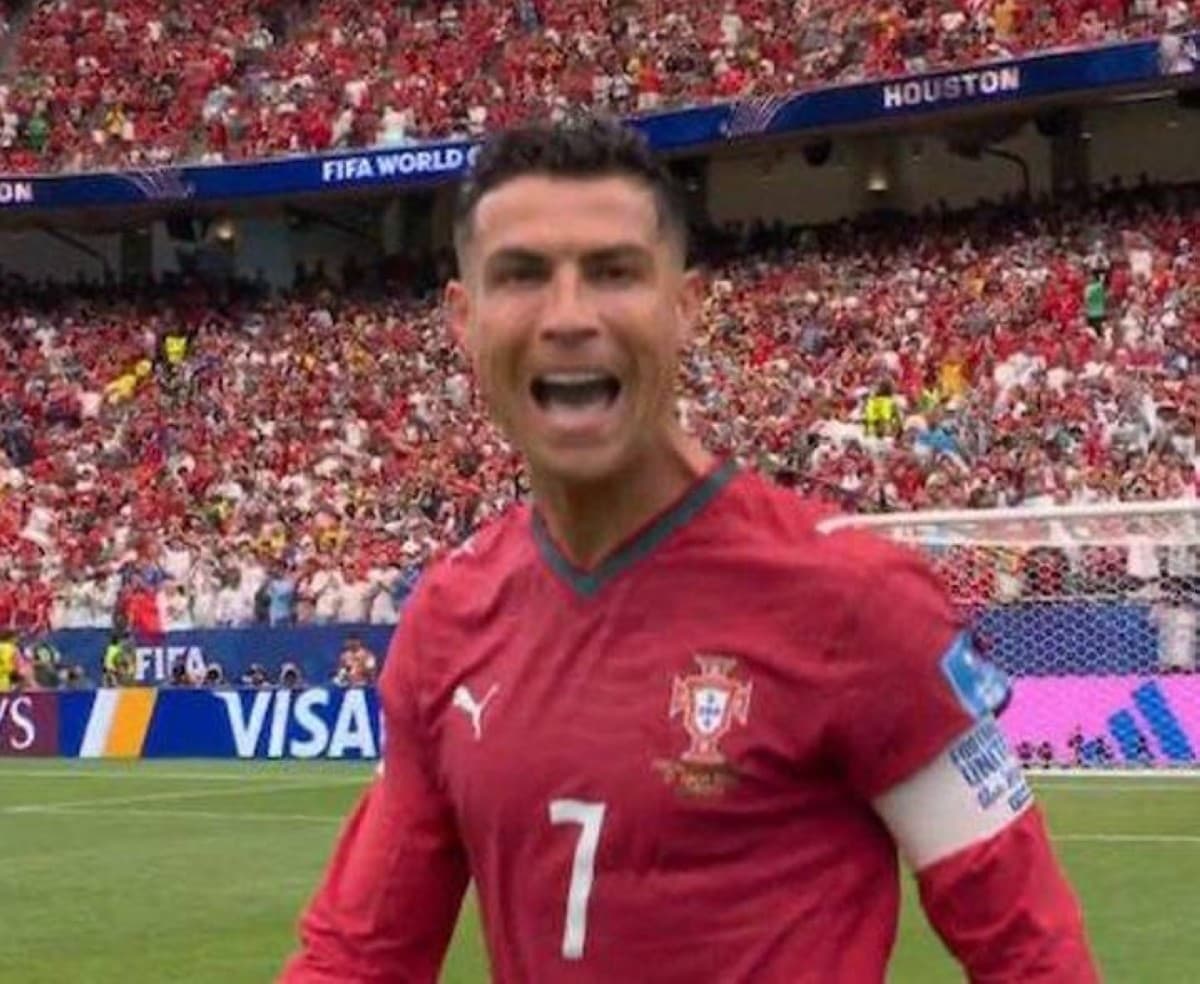 Cristiano Ronaldo celebrates after scoring for Portugal against Uzbekistan at the 2026 World Cup.