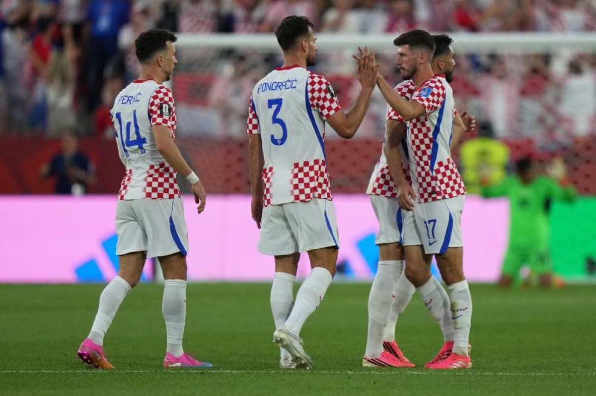 Croatia players celebrate after scoring against Panama in their World Cup group stage match.