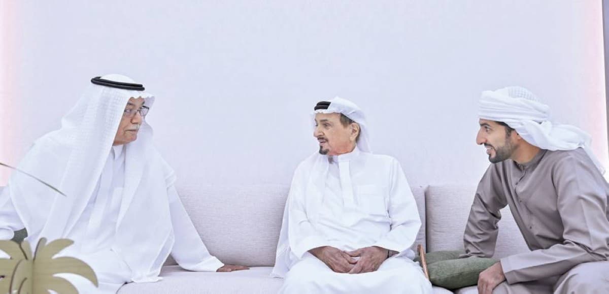 Sheikh Humaid bin Rashid Al Nuaimi inaugurates the Al Humaydiyah Community Council in Ajman alongside sheikhs, officials, and community figures.