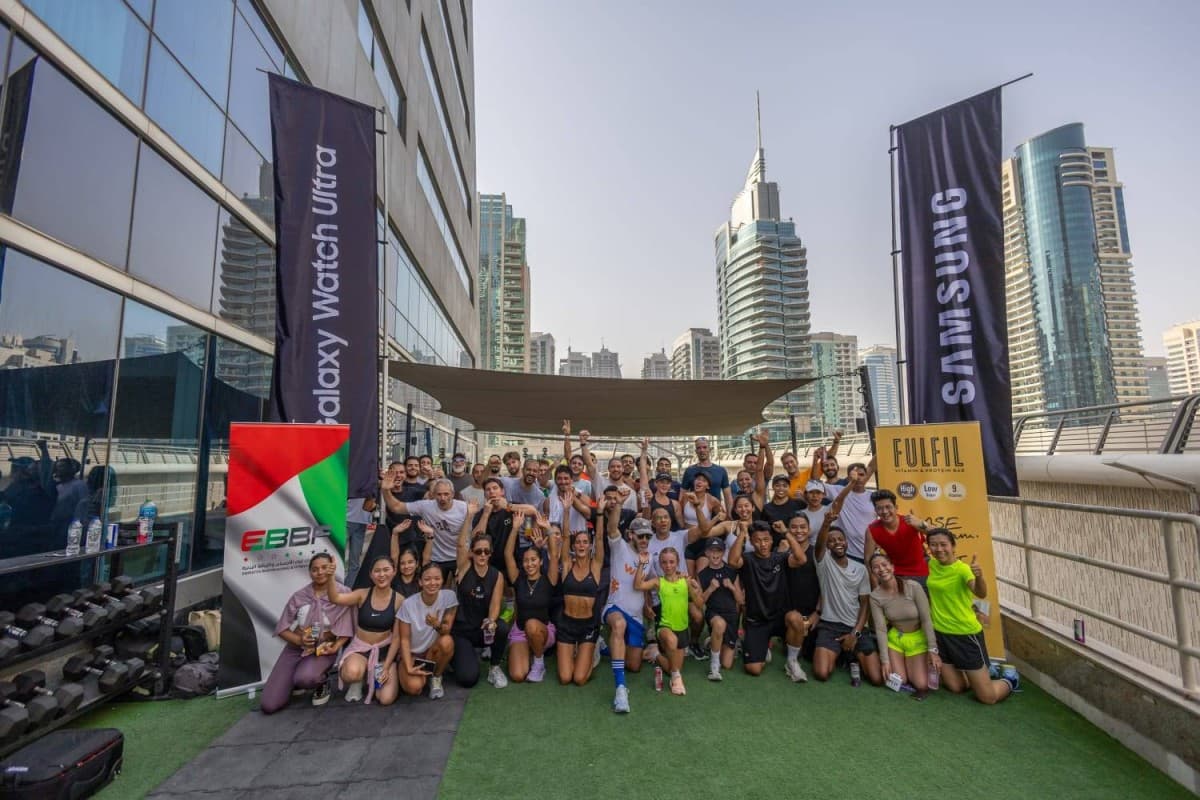Participants of various ages running along the Dubai Marina Walk during the inaugural Galaxy Run Club community event organised by the UAE Bodybuilding and Fitness Federation.