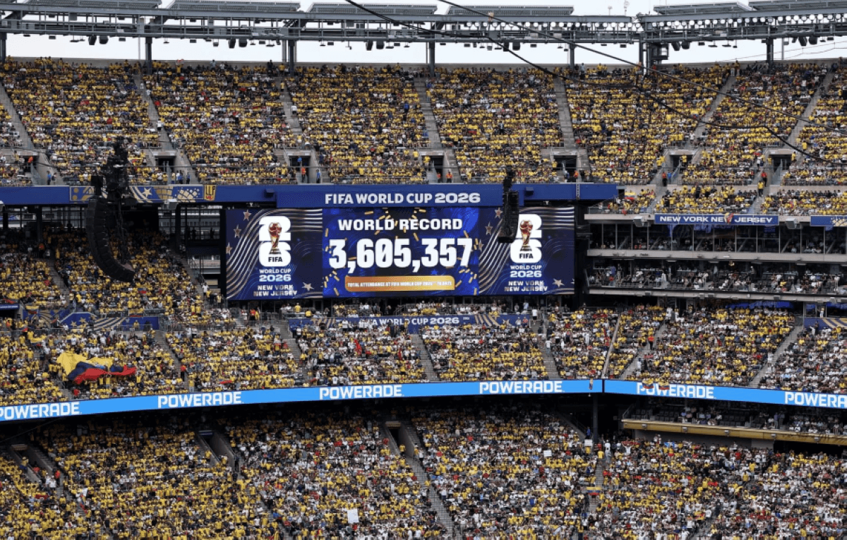 Fans packed into MetLife Stadium in East Rutherford, New Jersey, during a 2026 FIFA World Cup group stage match.