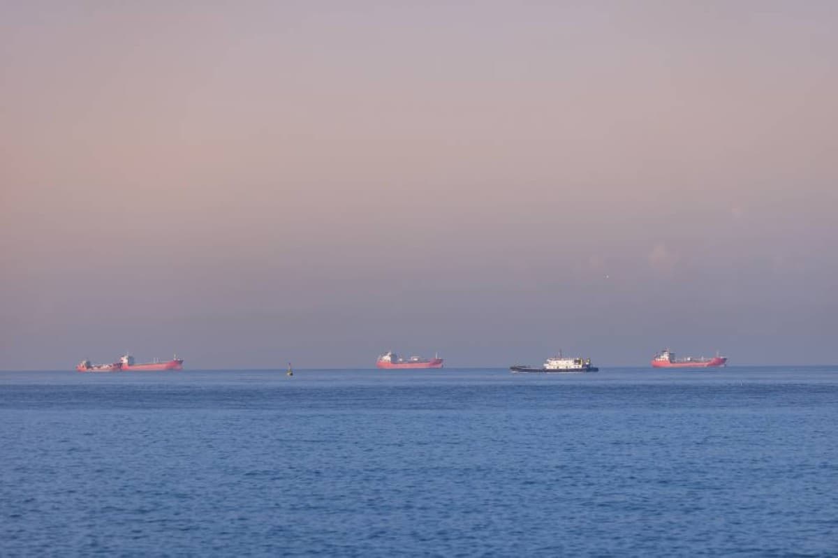 Ships navigating through the Strait of Hormuz during the IMO-coordinated evacuation operation.