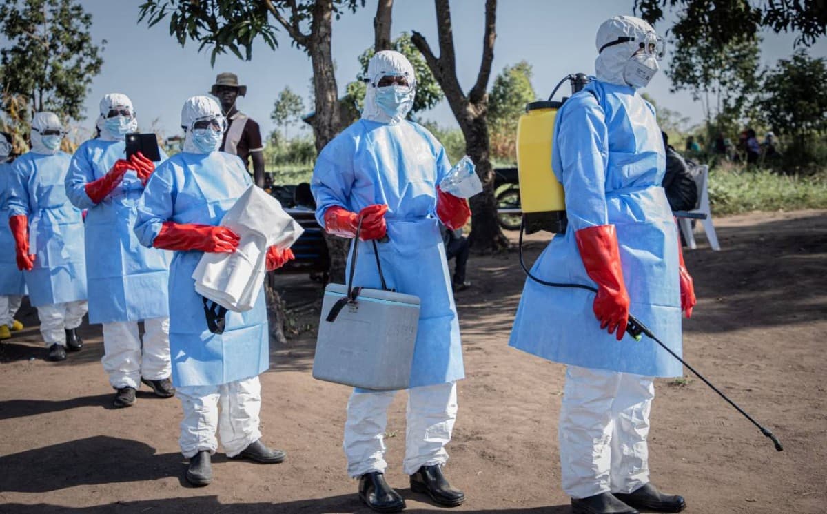 Health workers in the Democratic Republic of Congo responding to the Ebola outbreak caused by the Bundibugyo strain.