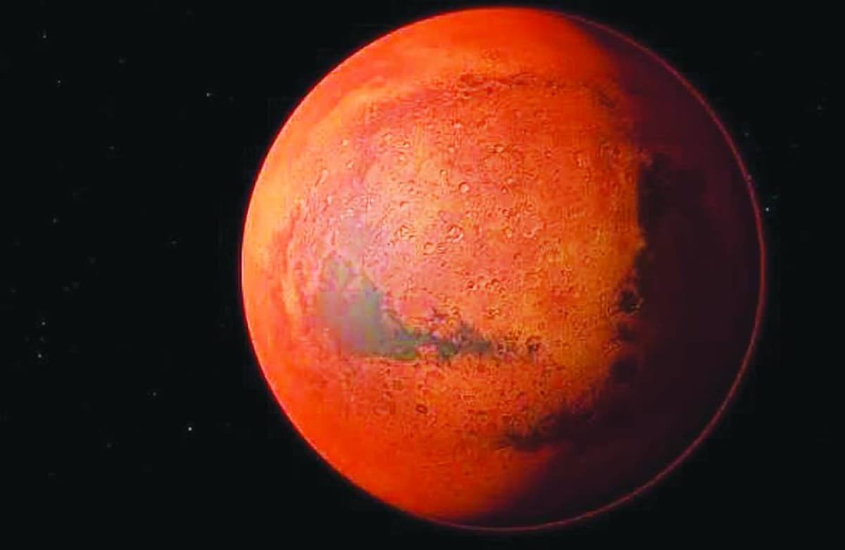 An illustration depicting ancient underground channel systems beneath the surface of Mars recycling molten rock deep within the planet's crust.