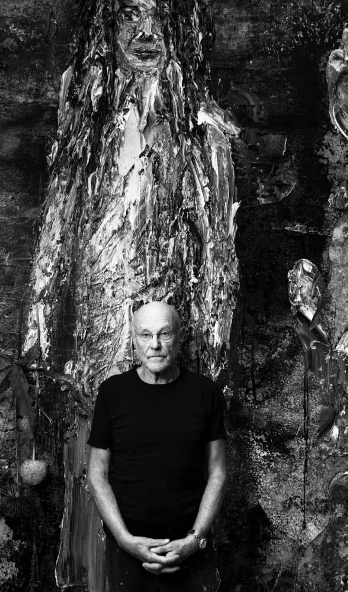 A large-scale painting by Anselm Kiefer featuring heavily textured surfaces with layers of lead, ash, and straw evoking themes of war, ruin, and historical memory.