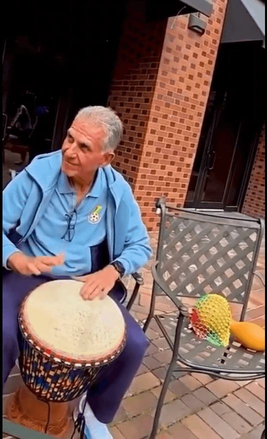 Ghana coach Carlos Queiroz beats traditional drums alongside Black Stars players in a celebratory video ahead of their 2026 World Cup match against Croatia.