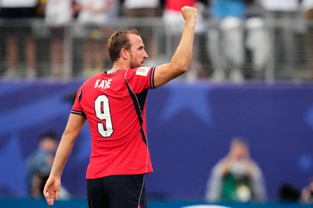 Harry Kane celebrates after scoring a record-breaking World Cup goal for England against Panama at the 2026 World Cup.