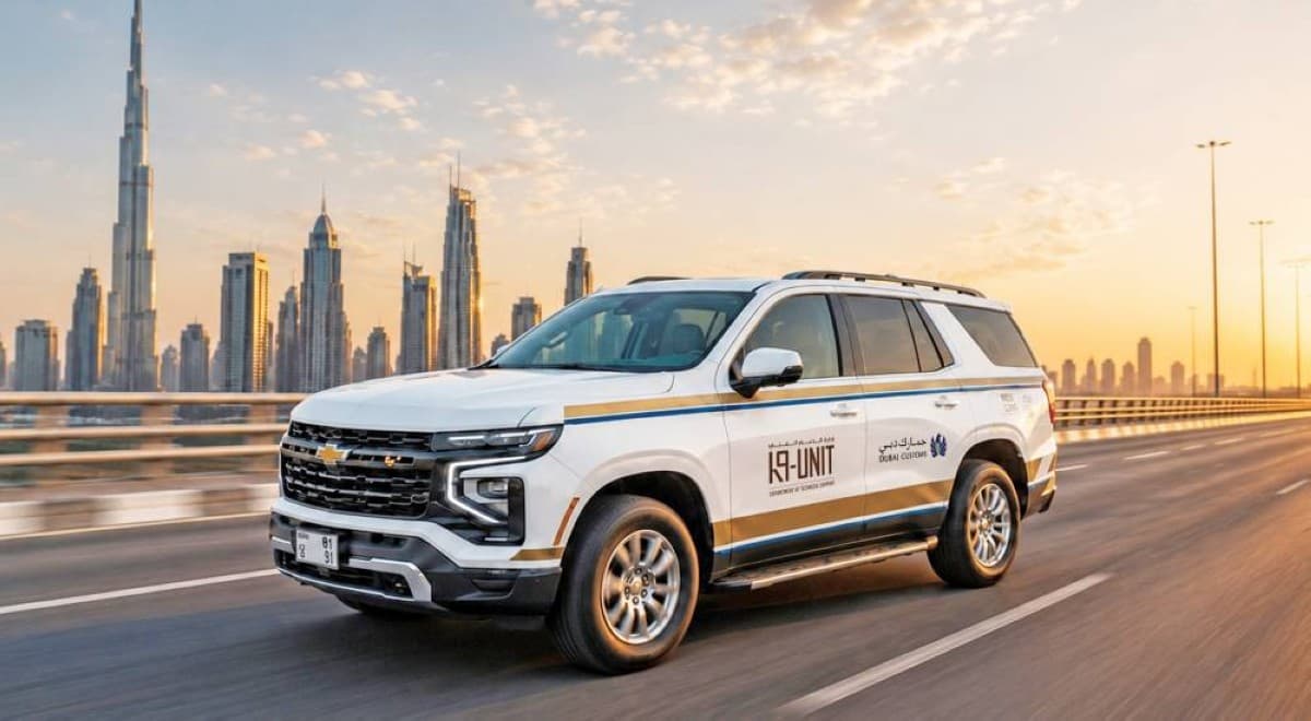 A new smart K9 unit vehicle for Dubai Customs, equipped with advanced monitoring and detection systems for use in drug and explosive detection operations at ports of entry.