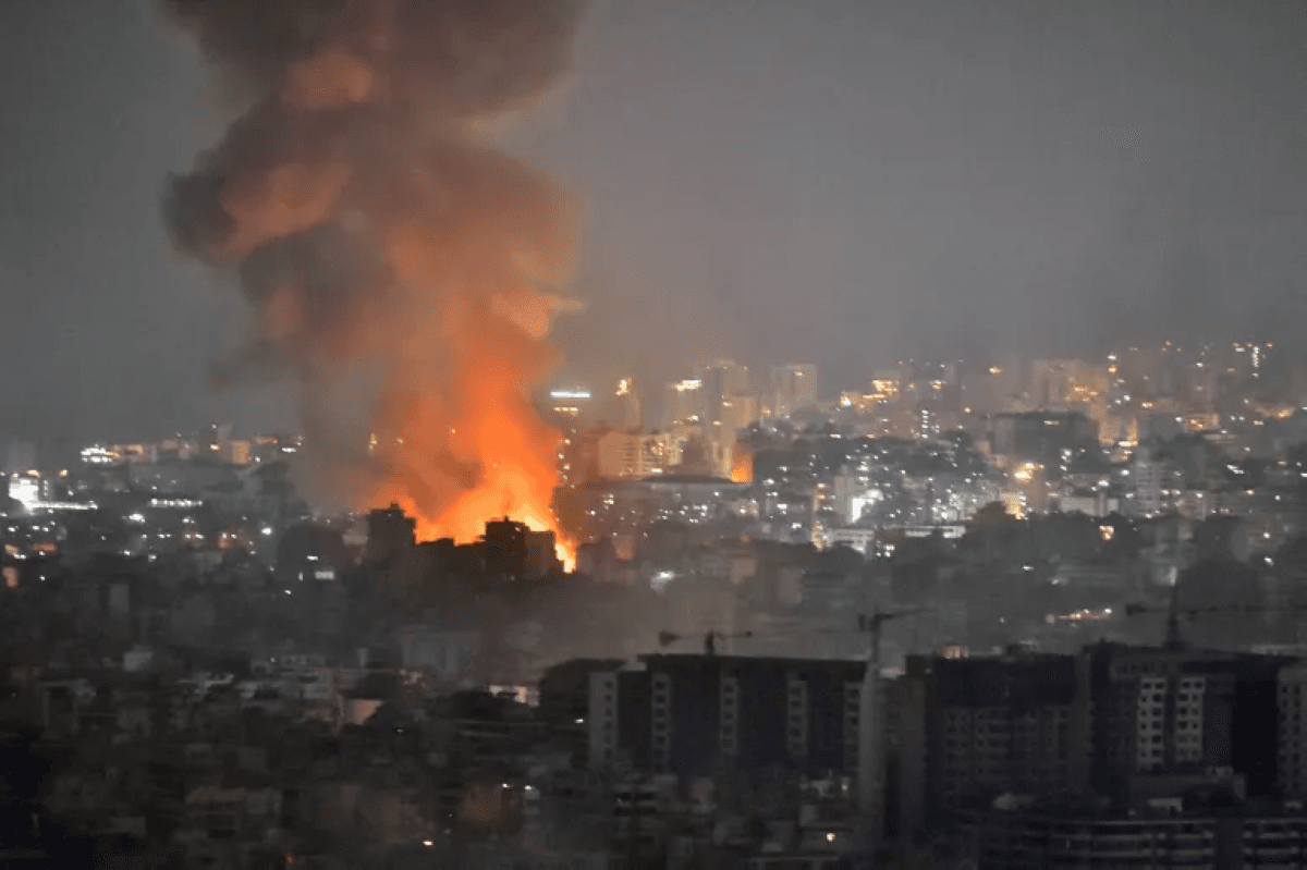 Smoke rising over southern Lebanon following an Israeli airstrike in the region.
