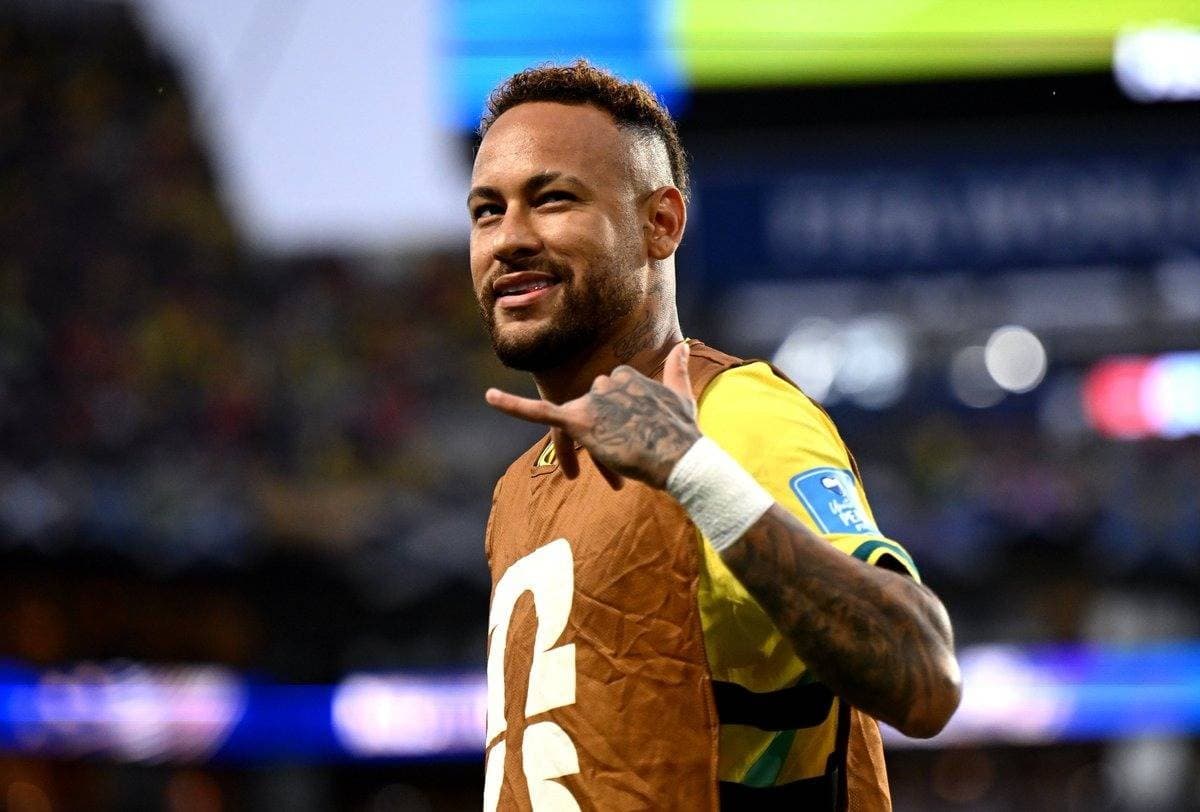 Neymar in his Brazil national team kit during the 2026 World Cup campaign.