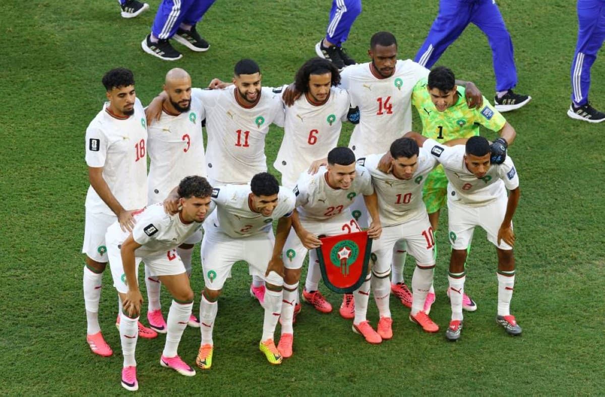 Morocco players in action during their 2026 FIFA World Cup round-of-32 match against the Netherlands.