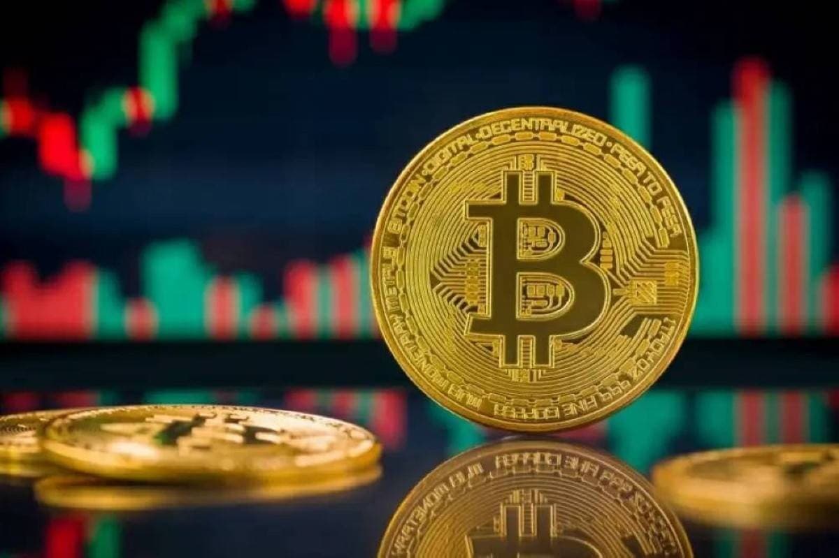 A visual representation of Bitcoin and other cryptocurrency tokens amid a broad market decline.