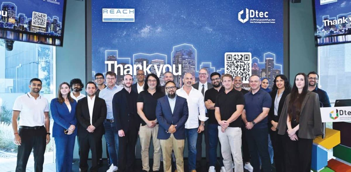 A promotional visual for the Reach Middle East proptech startup accelerator programme's second cohort launch in the UAE.