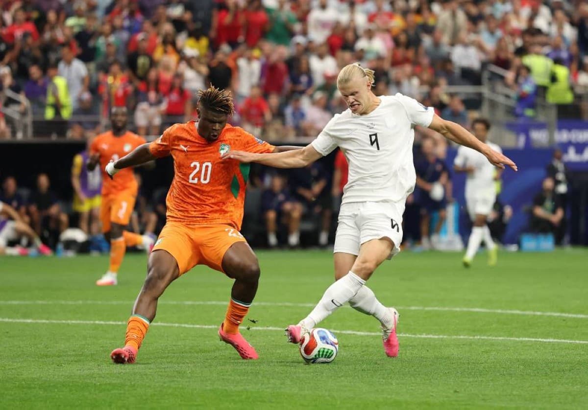 Erling Haaland celebrates after scoring against Côte d'Ivoire at the 2026 FIFA World Cup.