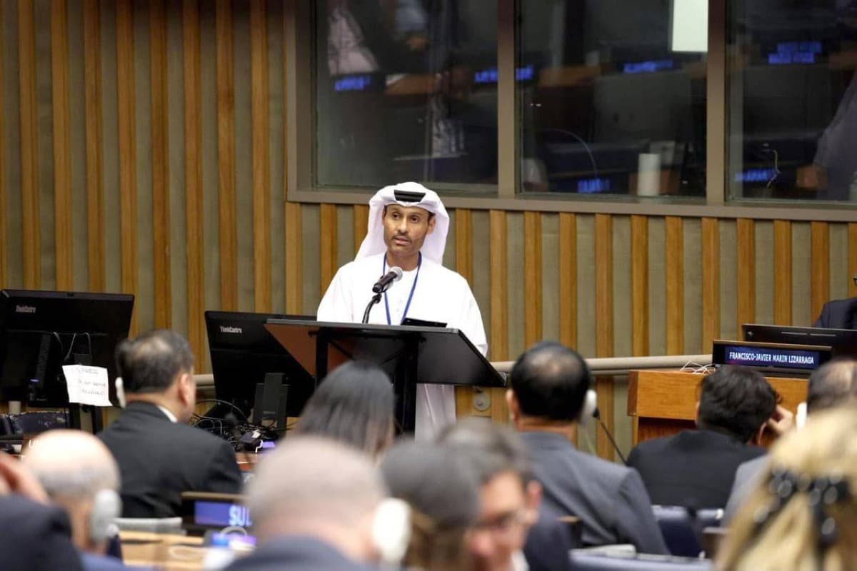 A UAE delegation representative speaks at the United Nations Fourth Counter-Terrorism Week high-level conference on countering the misuse of AI and emerging technologies.
