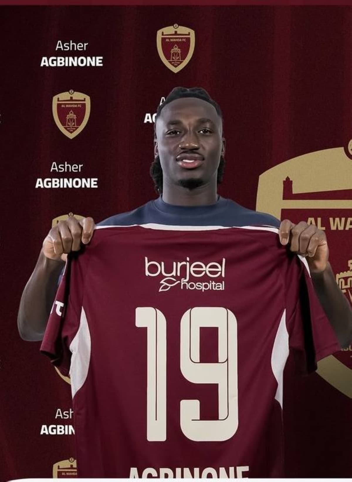 English winger Asher Agbinone pictured after completing his signing for Al Wahda Club from Crystal Palace.