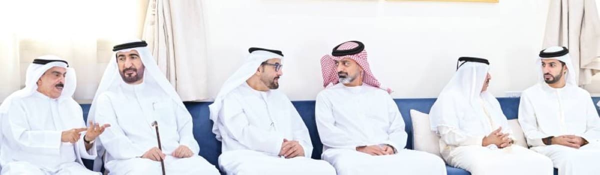 Sheikh Ammar bin Humaid Al Nuaimi visiting the condolence reception for Mansour Saif Al Zaabi in Ajman.