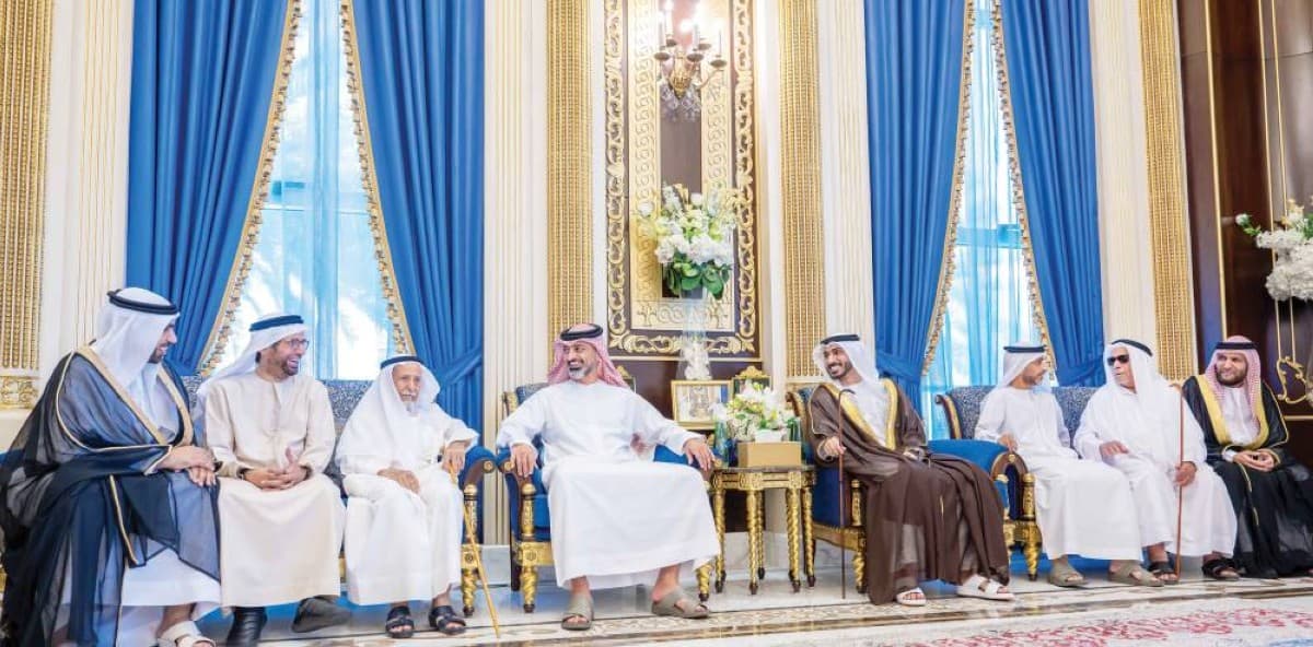 Sheikh Ammar bin Humaid Al Nuaimi attending the wedding reception of the Al Shuwaih and Al Suwaidi families in the Al Safiya area of Ajman.