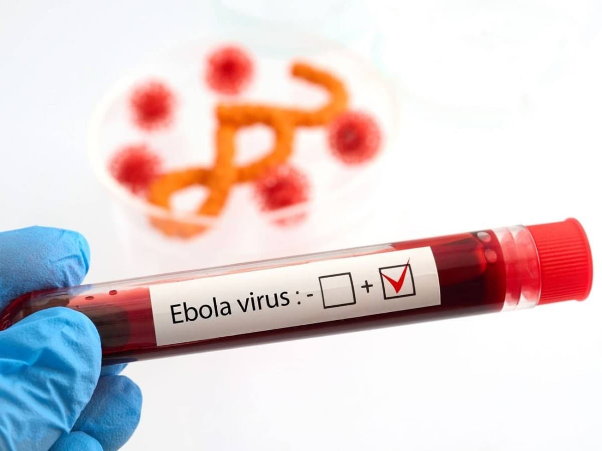 A health worker in protective equipment attends to an Ebola patient in a medical facility during the outbreak in the Democratic Republic of Congo.