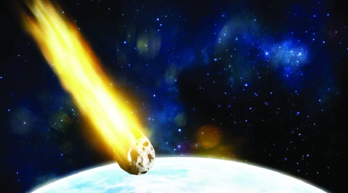 An illustration of an asteroid approaching Earth, representing China's planned asteroid monitoring and defence system.