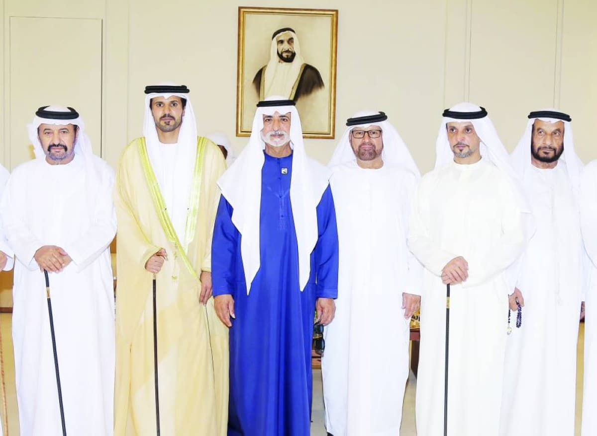 Sheikh Nahyan bin Mubarak Al Nahyan attending the wedding reception of Mohammed Al Ahbabi and his bride at the Murayfiah Majlis in Al Ain.