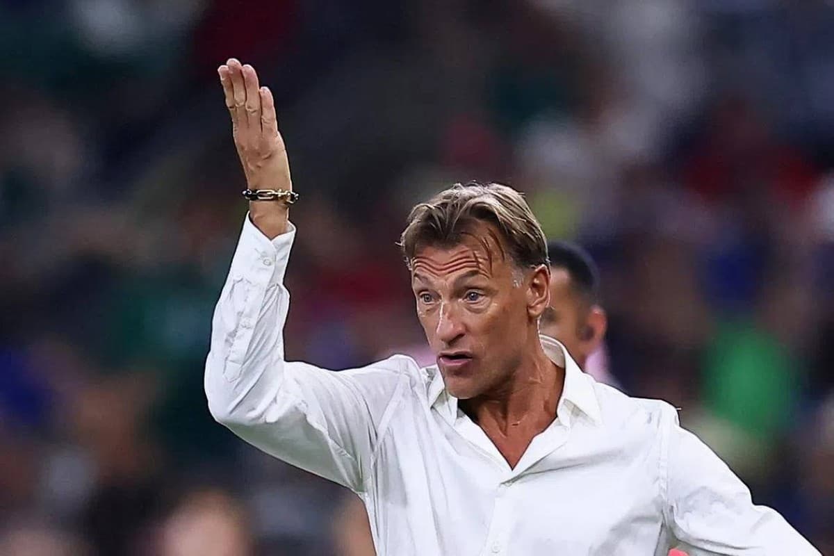 Hervé Renard gestures on the touchline while coaching the Tunisia national team at the 2026 FIFA World Cup.