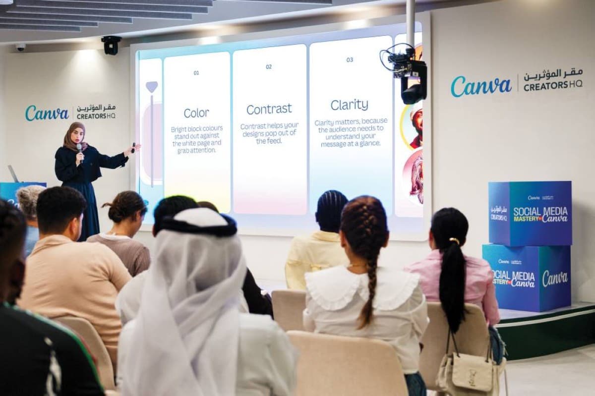 Participants attending the Influencer HQ and Canva AI design workshop in the UAE.