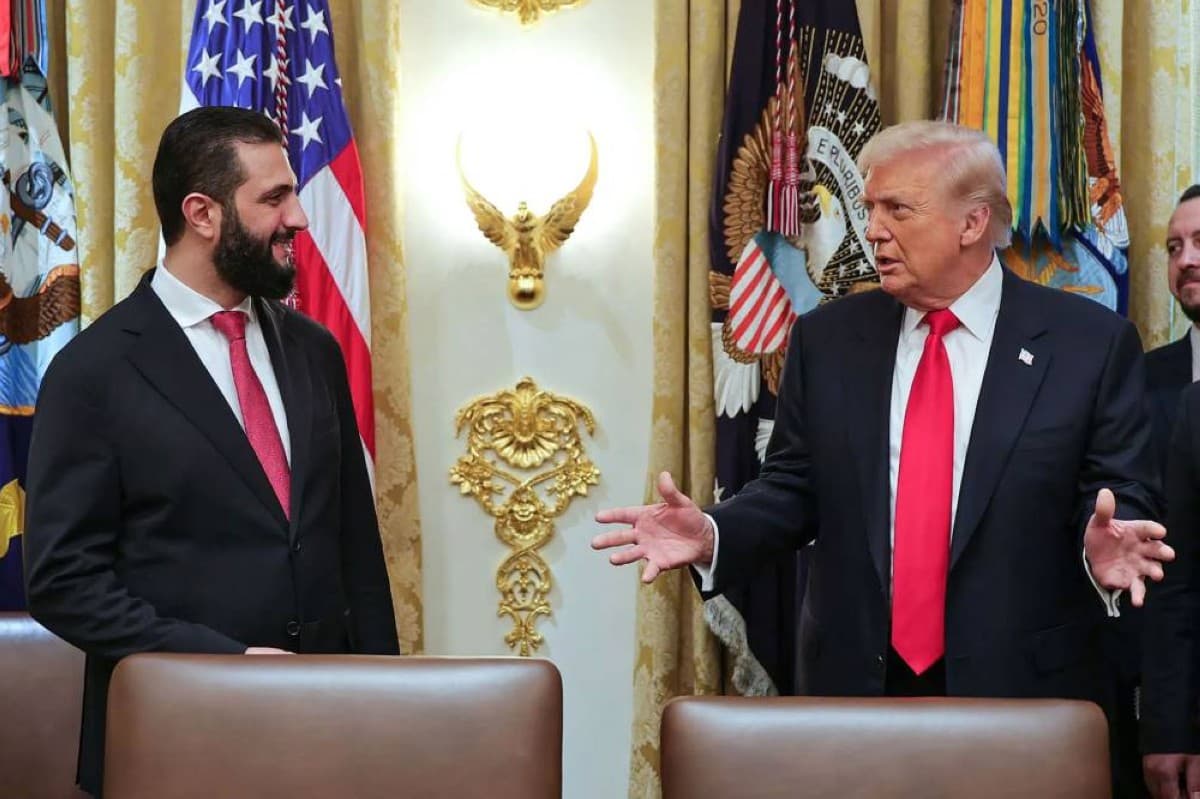 US President Donald Trump at a diplomatic meeting on the sidelines of the NATO summit in Turkey.