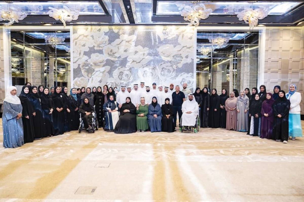 Officials from Dubai Corporation for Ambulance Services and Dubai Club for People of Determination meet with guardians of people of determination at the 'Towards a Stronger Family' community evening.