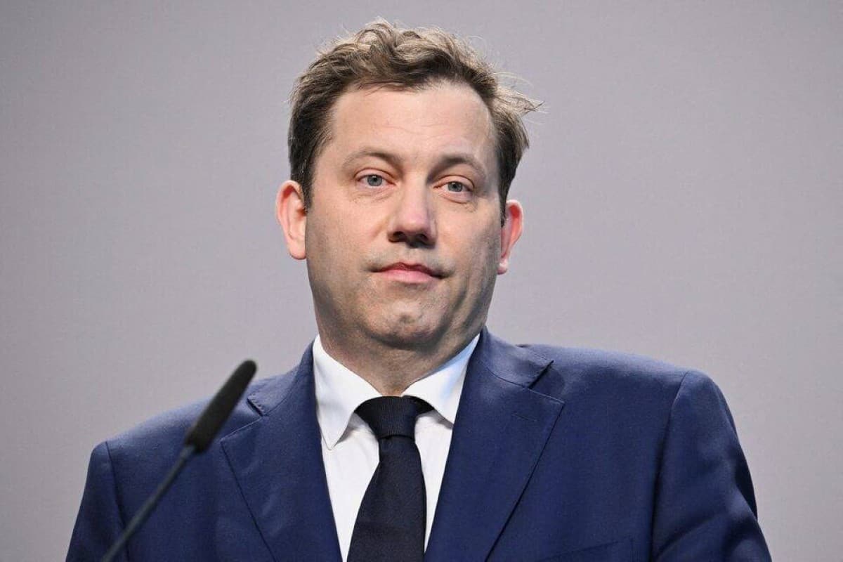German Finance Minister and deputy chancellor Lars Klingbeil speaking at a press conference in Berlin.